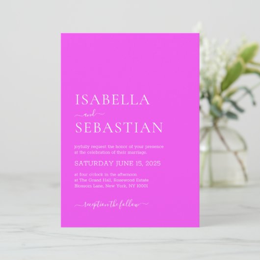 Invitation Wedding Simple Fuchsia (Debout devant)