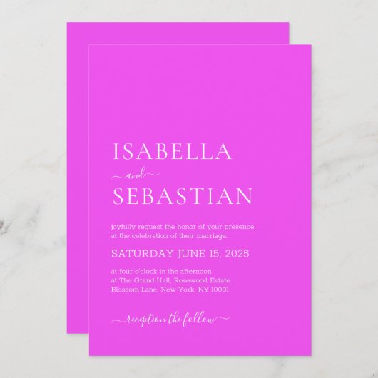 Invitation Wedding Simple Fuchsia (Devant / Derrière)