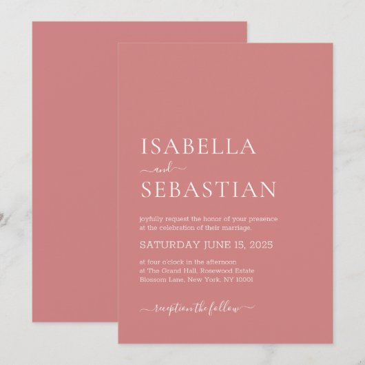 Invitation Wedding Simple Light Coral (Devant / Derrière)