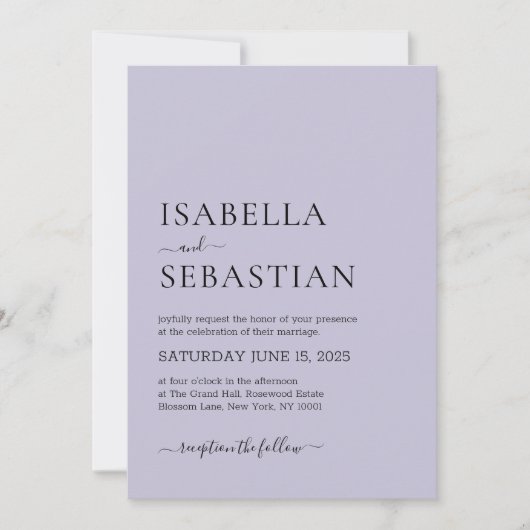 Invitation Wedding Simple Light Lavender (Devant)
