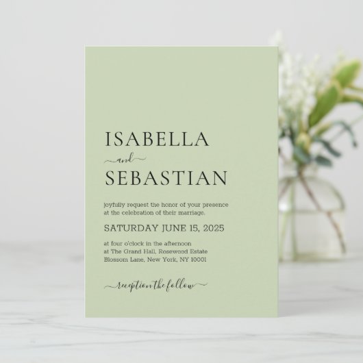 Invitation Wedding Simple Light Olive (Debout devant)