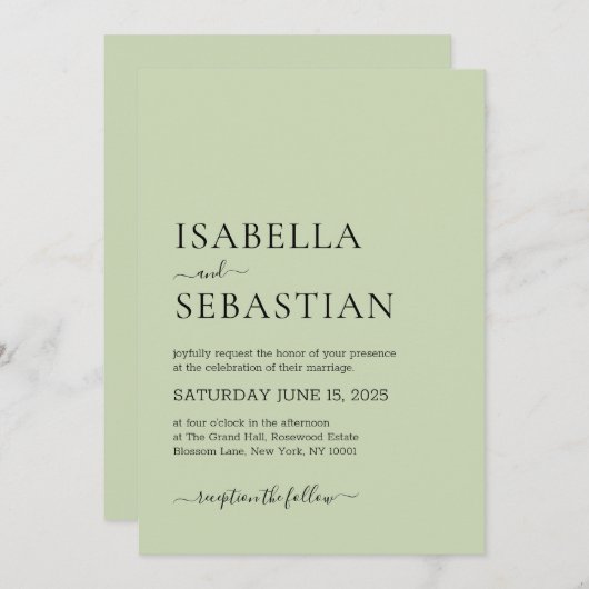 Invitation Wedding Simple Light Olive (Devant / Derrière)
