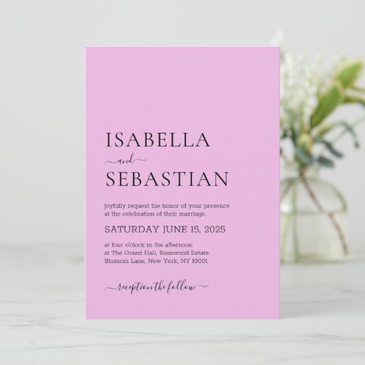 Invitation Wedding Simple Light Pink (Debout devant)