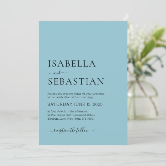 Invitation Wedding Simple Light Sky Blue (Debout devant)