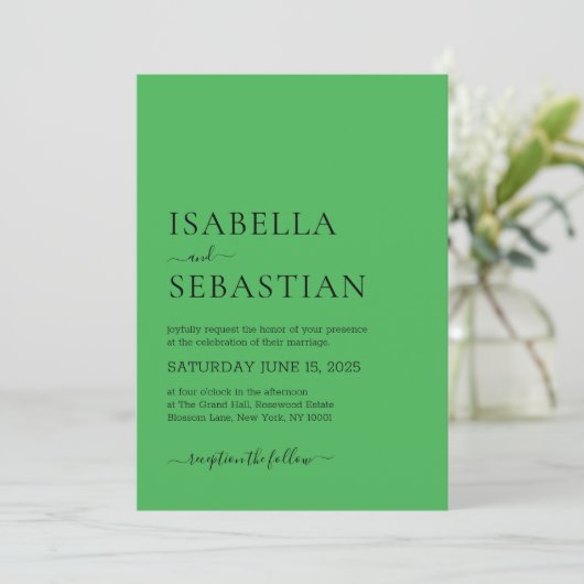 Invitation Wedding Simple Medium Sea Green (Debout devant)