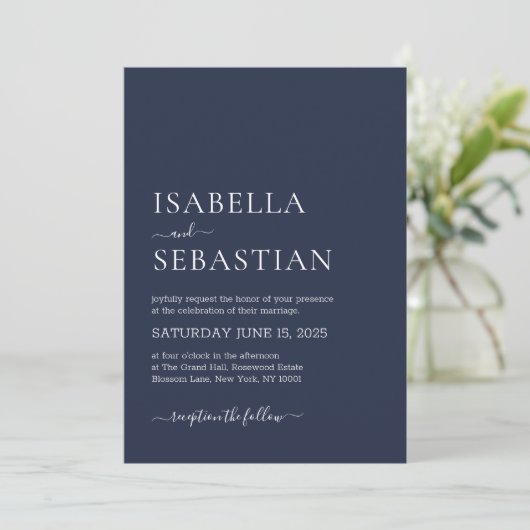 Invitation Wedding Simple Midnight Blue (Debout devant)