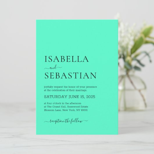 Invitation Wedding Simple Mint Breeze (Debout devant)