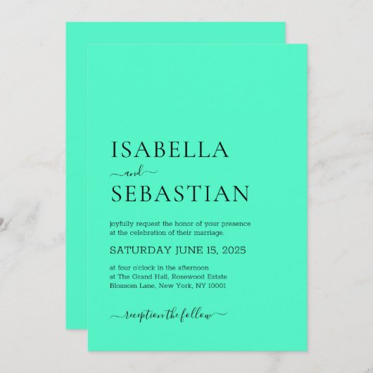 Invitation Wedding Simple Mint Breeze (Devant / Derrière)