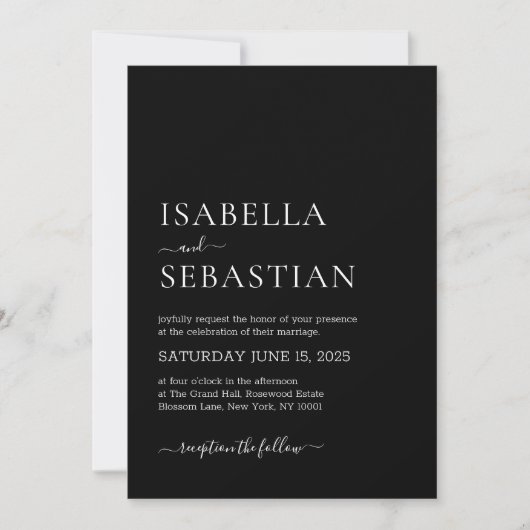 Invitation Wedding Simple Modern Black (Devant)