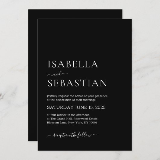 Invitation Wedding Simple Modern Black (Devant / Derrière)