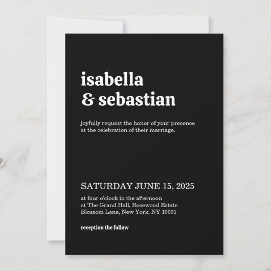 Invitation Wedding Simple Modern Black Retro Font (Devant)