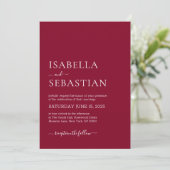 Invitation Wedding Simple Modern Burgundy  (Debout devant)