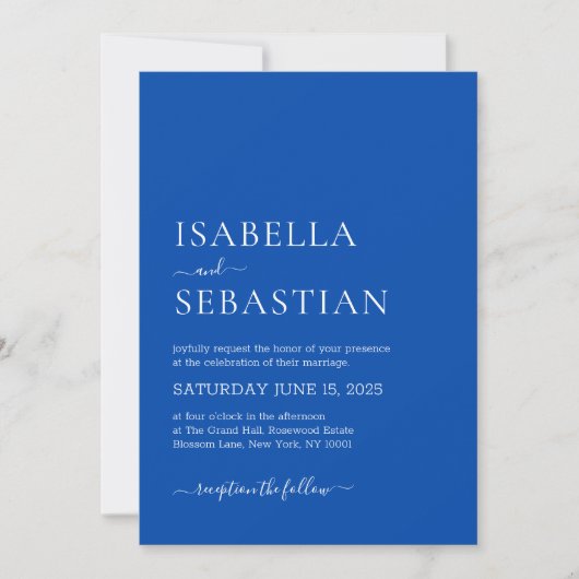 Invitation Wedding Simple Modern Cobalt Blue  (Devant)