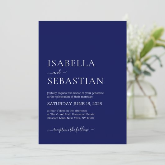 Invitation Wedding Simple Modern Dark Blue (Debout devant)