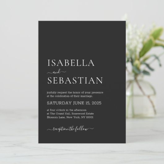 Invitation Wedding Simple Modern Dark Gray (Debout devant)