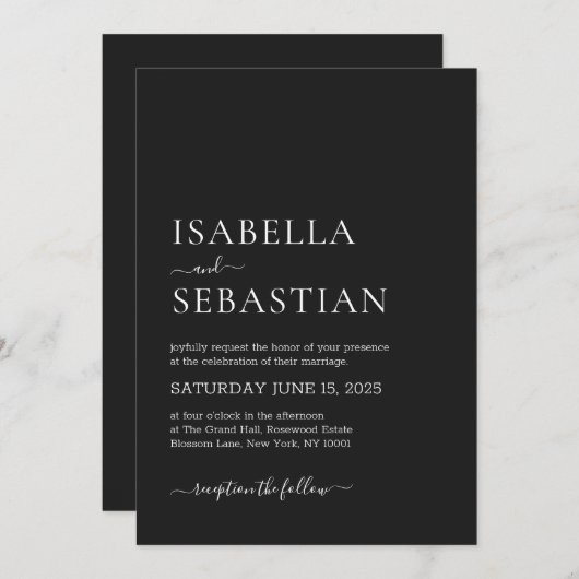 Invitation Wedding Simple Modern Dark Gray (Devant / Derrière)