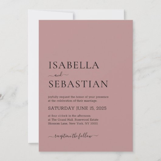 Invitation Wedding Simple Modern Dusty Rose Soft Elegant (Devant)