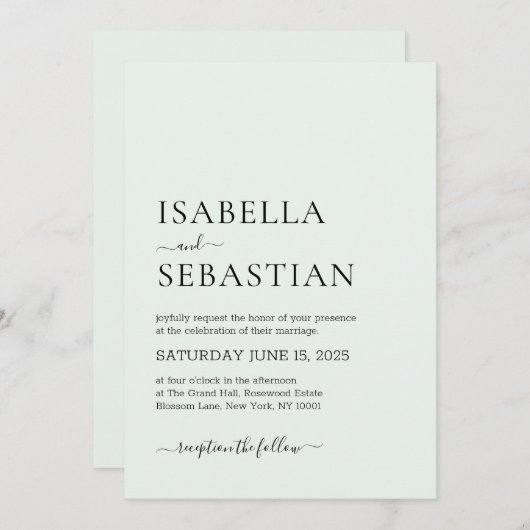 Invitation Wedding Simple Modern Honey Dew (Devant / Derrière)
