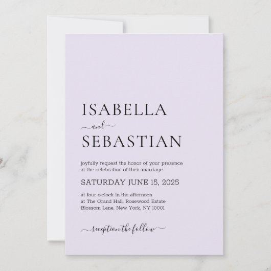 Invitation Wedding Simple Modern Lavender (Devant)