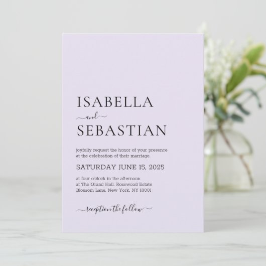 Invitation Wedding Simple Modern Lavender (Debout devant)