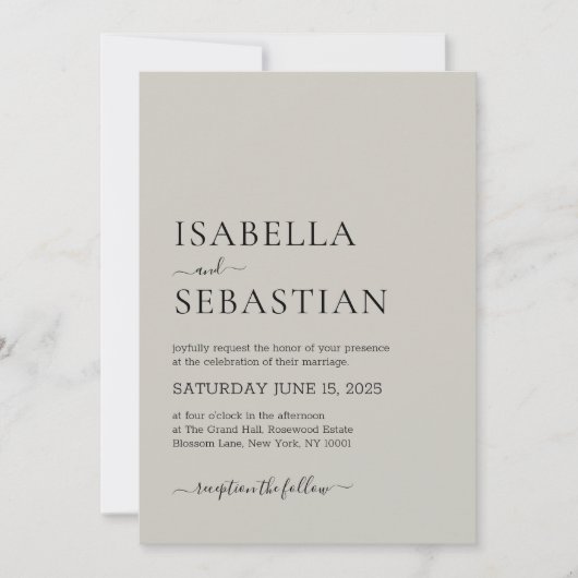 Invitation Wedding Simple Modern Light Gray (Devant)