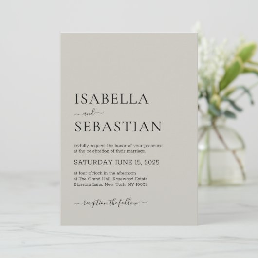 Invitation Wedding Simple Modern Light Gray (Debout devant)