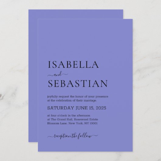 Invitation Wedding Simple Modern Light Slate Blue (Devant / Derrière)