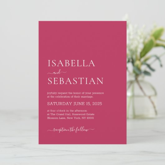 Invitation Wedding Simple Modern Medium Violet Red (Debout devant)