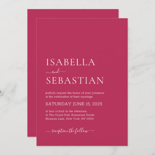 Invitation Wedding Simple Modern Medium Violet Red (Devant / Derrière)