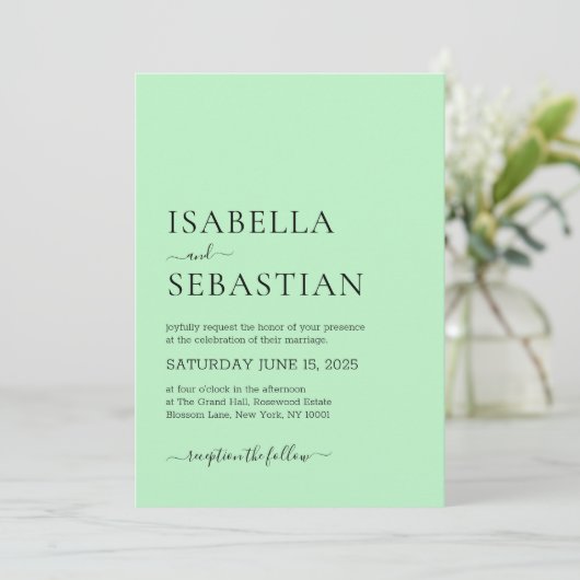 Invitation Wedding Simple Modern Pale Green (Debout devant)