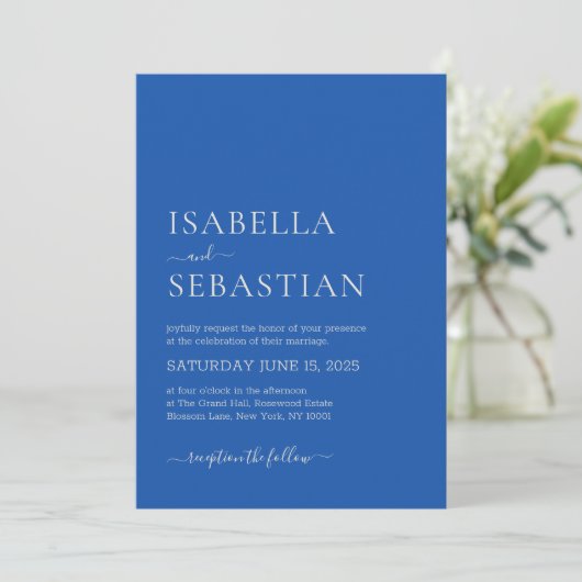 Invitation Wedding Simple Modern Royal Blue (Debout devant)