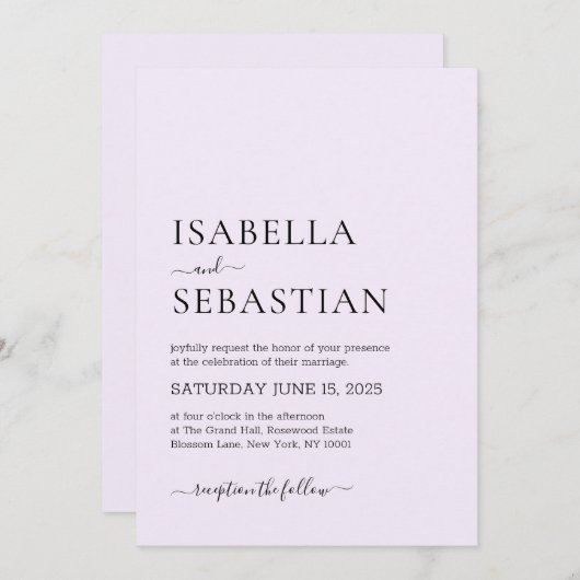 Invitation Wedding Simple Modern Thistle (Devant / Derrière)