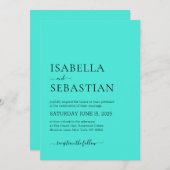 Invitation Wedding Simple Modern Turquoise (Devant / Derrière)
