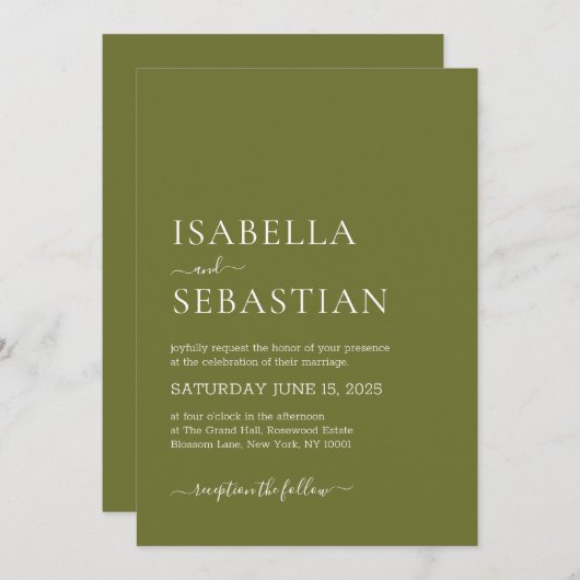 Invitation Wedding Simple Olive Drab (Devant / Derrière)