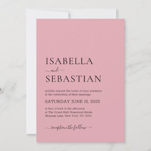Invitation Wedding Simple Pastel Pink (Devant)