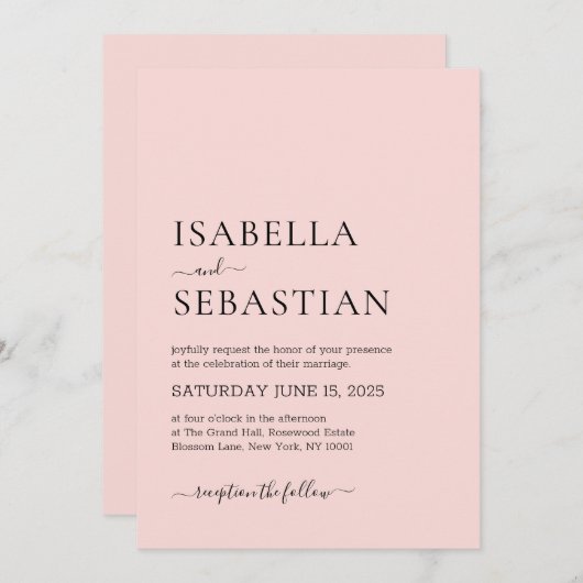 Invitation Wedding Simple Peach Blossom (Devant / Derrière)