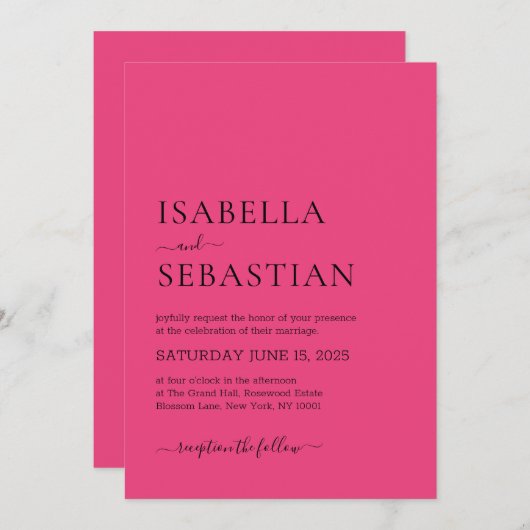 Invitation Wedding Simple Rose Red (Devant / Derrière)