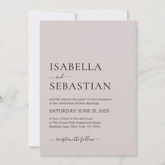 Invitation Wedding Simple Soft Rose (Devant)