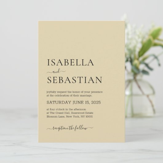 Invitation Wedding Simple Soft Yellow (Debout devant)