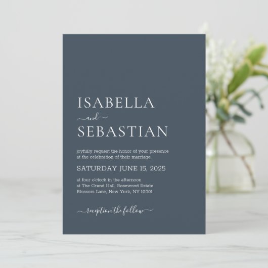 Invitation Wedding Simple Steel Blue (Debout devant)