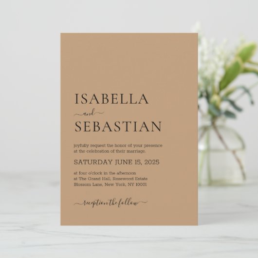 Invitation Wedding Simple Tan Brown (Debout devant)