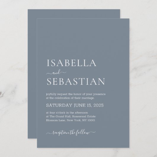 Invitation Wedding Slate Gray (Devant / Derrière)