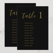 Invitation Wedding Table Seating Chart Cards | Gold on Black (Devant / Derrière)