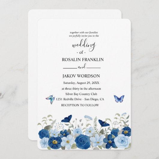 Invitation wedding watercolor  (Devant / Derrière)