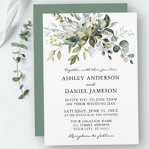 Invitation Wedding Watercolor Botanical Greenery Sage Green