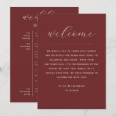Invitation Wedding Weekend Itinerary | Deep Wine Red Timeline (Devant / Derrière)