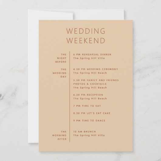 Invitation Wedding Weekend Schedule | Timeline Peach Sand (Dos)