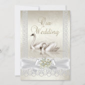 Invitation Wedding White Swans Cream Pearl Lace Damask (Devant)