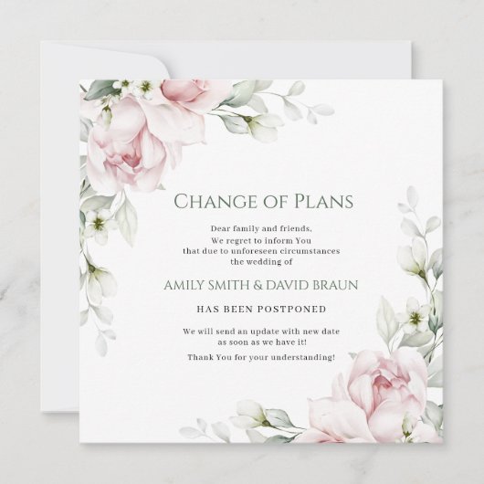 Invitation Wediing floral | Reporté | Modification des plans (Devant)