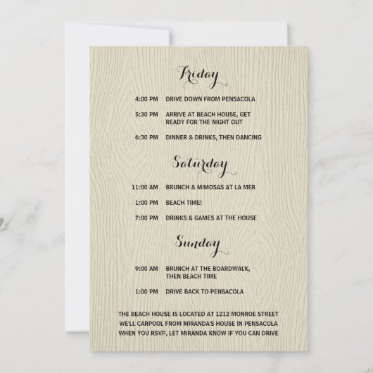 Invitation Week-end Bachelorette avec Parties scintillant ros (Dos)